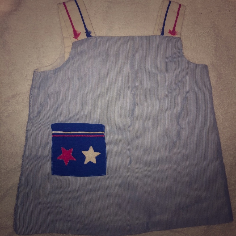 Patriotic USA vintage girl 3T top straps buttons